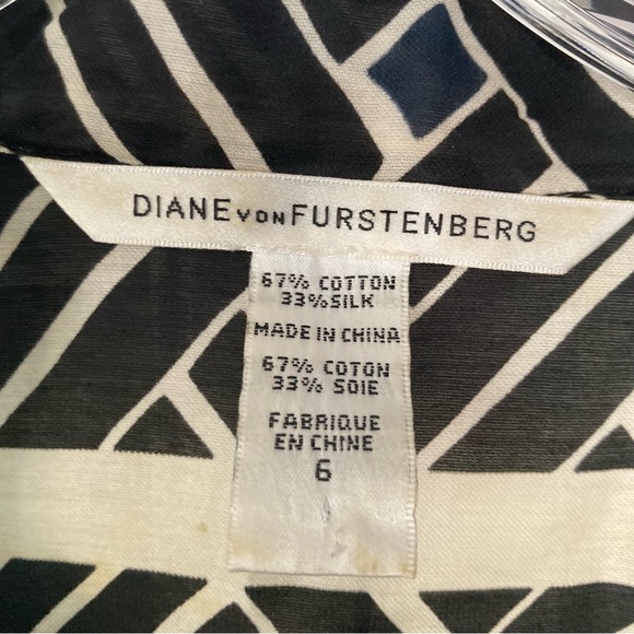 Diane von Furstenberg Multipattern Silk/Cotton Blouse Sz 6 - Picture 5 of 6